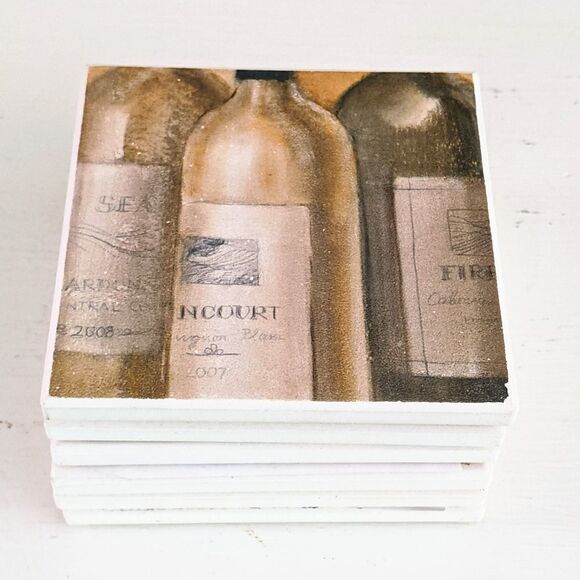 Cork-Bottomed Beverage Coasters Set Of Six (6) - Picture 1 of 4